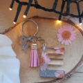 Sleutelhanger met bloemen roze